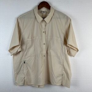 REI Co Op Short Sleeve Outdoor Shirt Women 2XL Beige Button Front Hiking Fishing